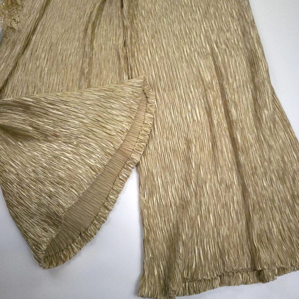 C'est Duo Gold Wide-Leg Pleated Pants Sz L - Picture 6 of 10